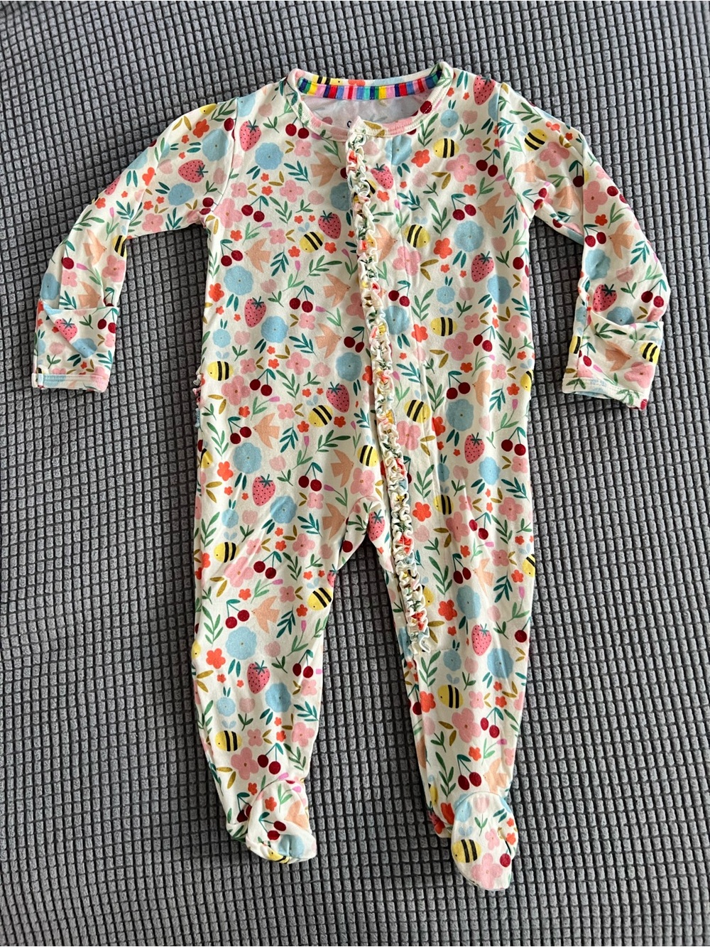 Magnetic Me Baby Floral & Bee Ruffle Footed One-Piece Romper - Like New!